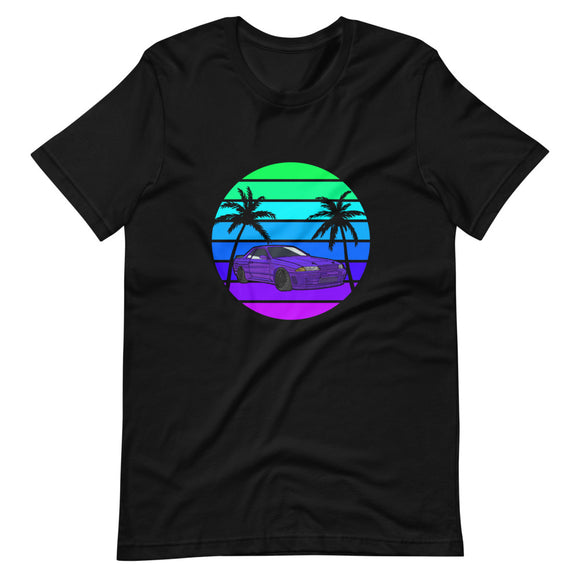 R32 Skyline Bright Retro Sunset Palm Tree Short-Sleeve Unisex T-Shirt